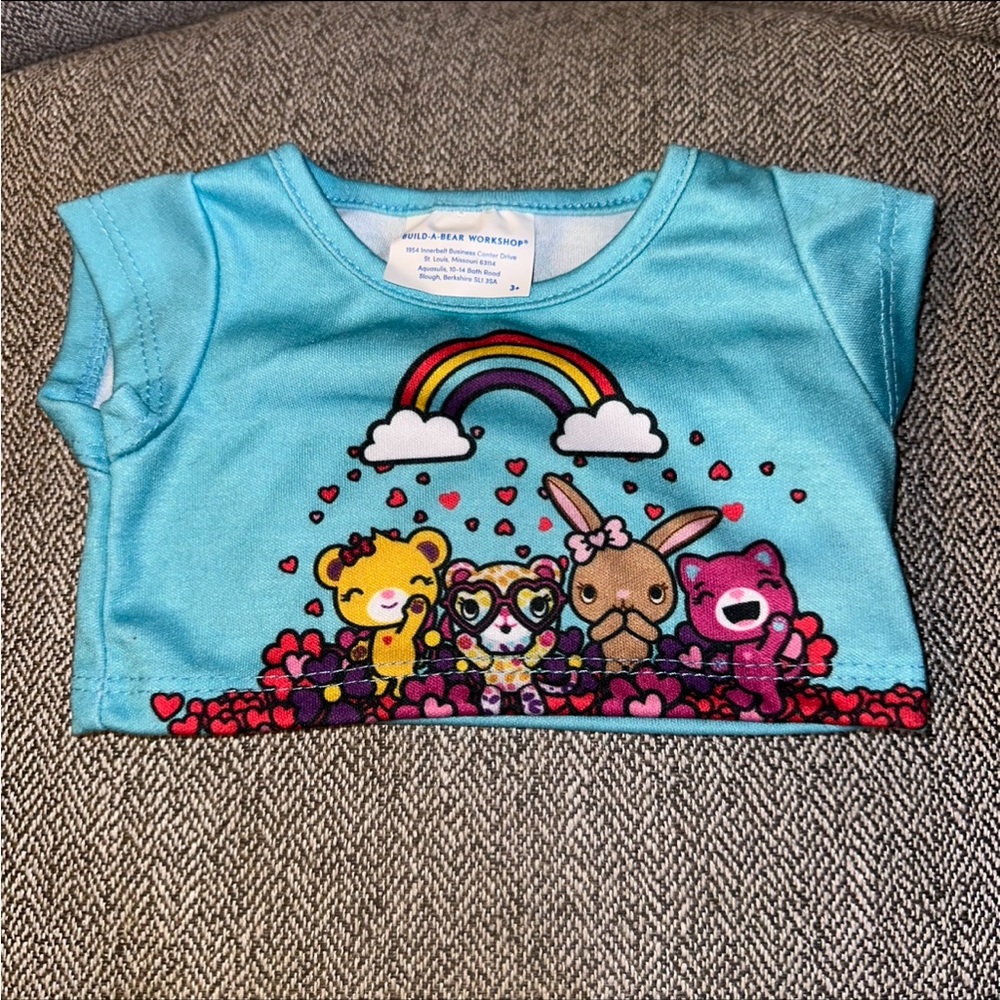 Build-A-Bear Kabu Friends T-Shirt for Plush Rainbow Hearts Aqua RARE HTF BABW